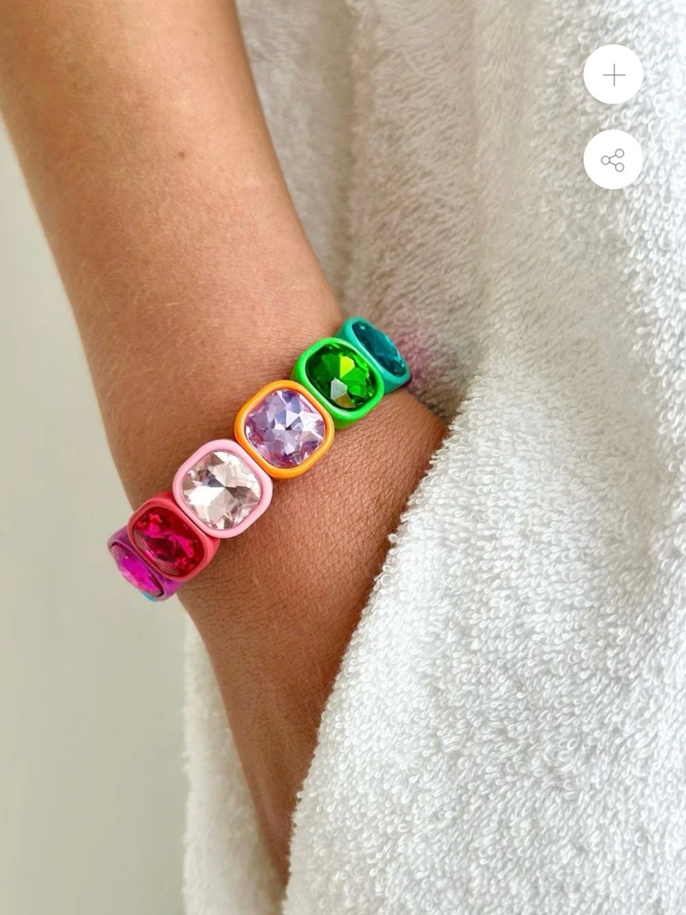 Rainbow Crystal Gemstone Gem Rhinestone Jeweled Stretch Bracelet  🌈 multicolor